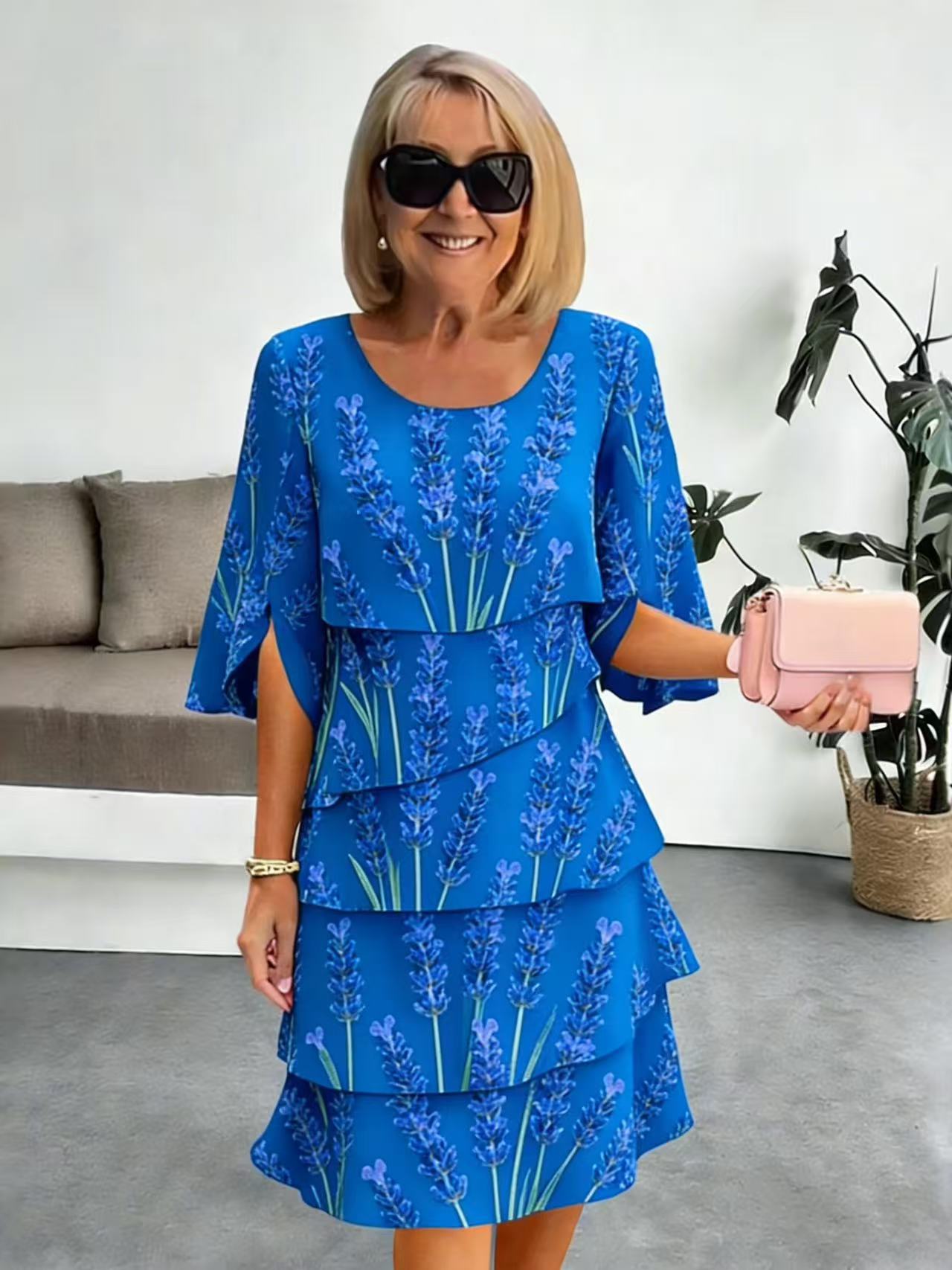 Vestido midi mujer con volantes escalonados y mangas abiertas