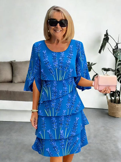 Vestido midi mujer con volantes escalonados y mangas abiertas