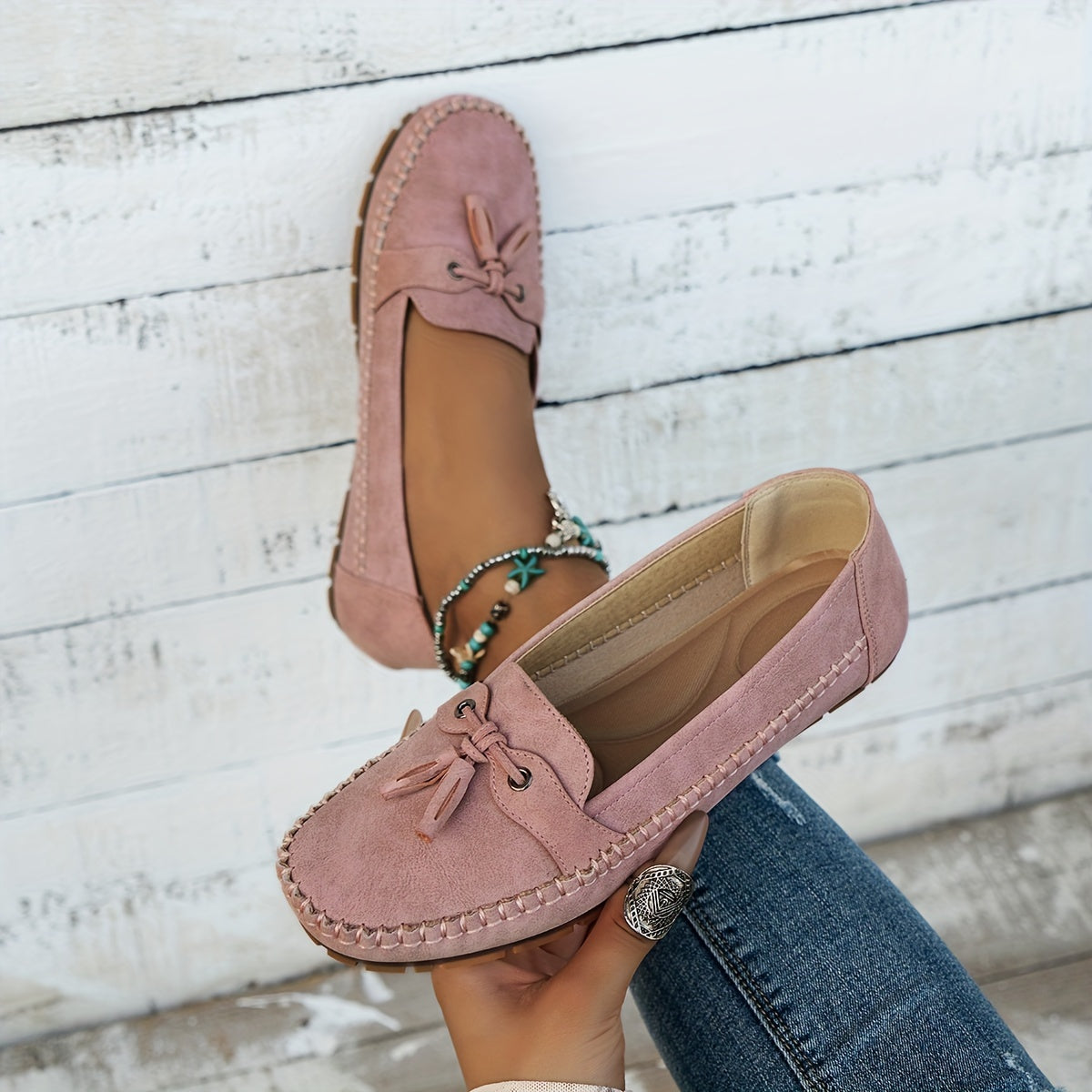 Mocasines Mujer de Piel con Borlas Estilo Elegante