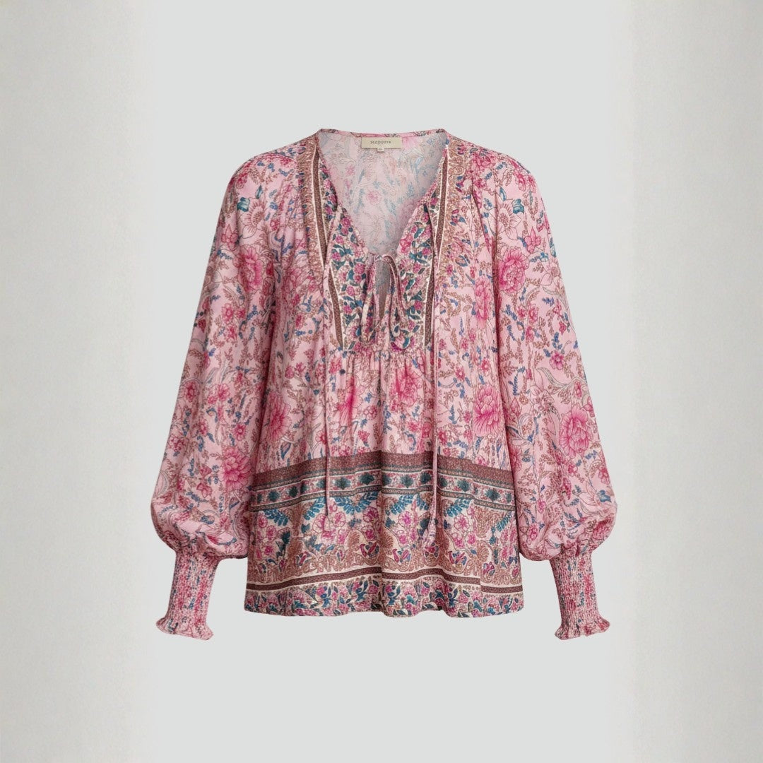 Blusa Mujer Estampado Floral Escote en V Lazo estilo Boho - Mavetta