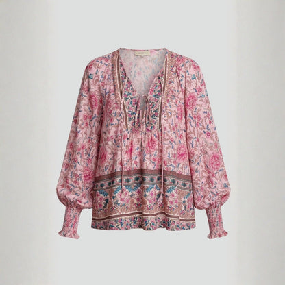 Blusa Mujer Estampado Floral Escote en V Lazo estilo Boho - Mavetta