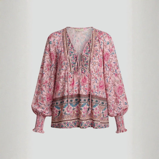 Blusa Mujer Estampado Floral Escote en V Lazo estilo Boho - Mavetta