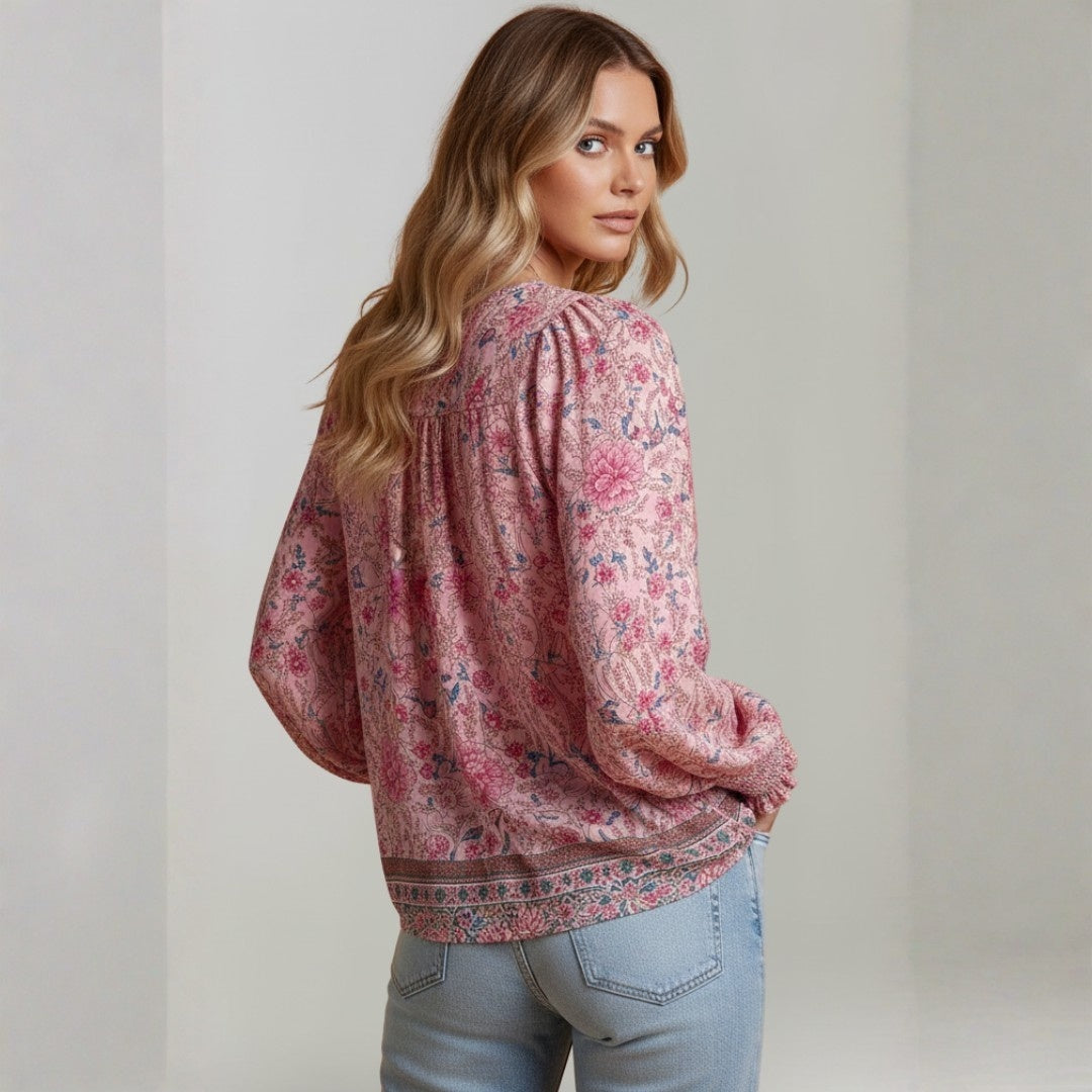Blusa Mujer Estampado Floral Escote en V Lazo estilo Boho