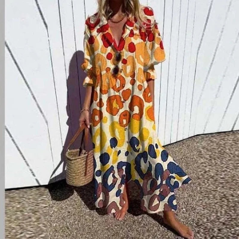 Vestido Largo Mujer de Verano Estampado Floral Escote en V
