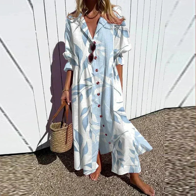 Vestido Largo Mujer de Verano Estampado Floral Escote en V