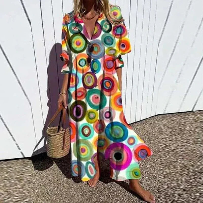 Vestido Largo Mujer de Verano Estampado Floral Escote en V