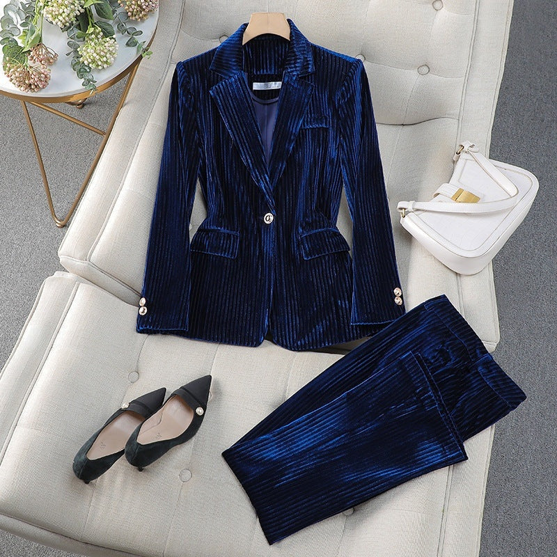 Conjunto Mujer Blazer y Pantalón Terciopelo Acanalado Elegante