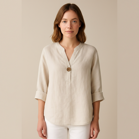 Blusa Mujer Cuello en V Botones Manga Remangada - Mavetta