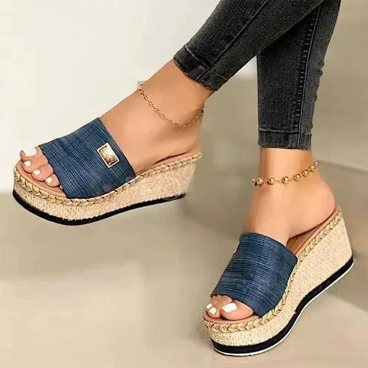 Sandalias Cuña Mujer Espadrilles Tira Ancha Plataforma