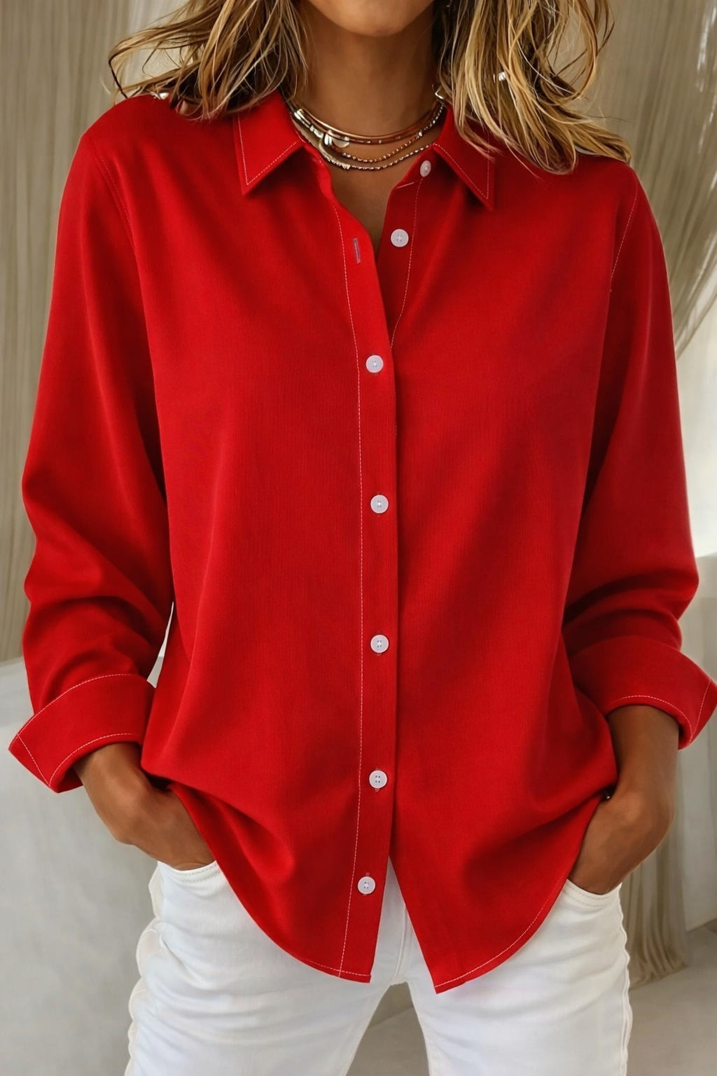 Blusa Mujer Casual de Botones Manga Larga