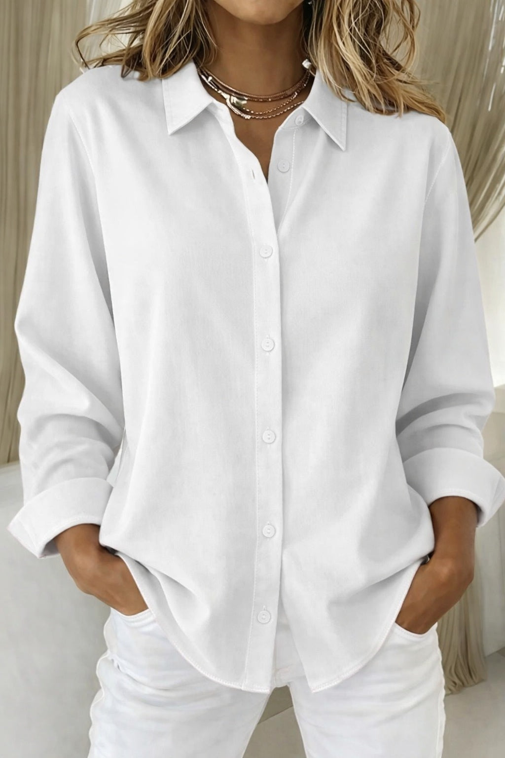 Blusa Mujer Casual de Botones Manga Larga