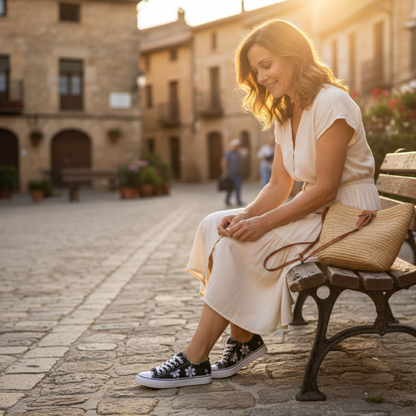 Zapatillas Lona Mujer Cordones Estampado Floral