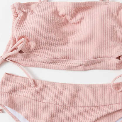 Bikini Mujer Tejido Acanalado Tirantes Ajustables Lazos Laterales