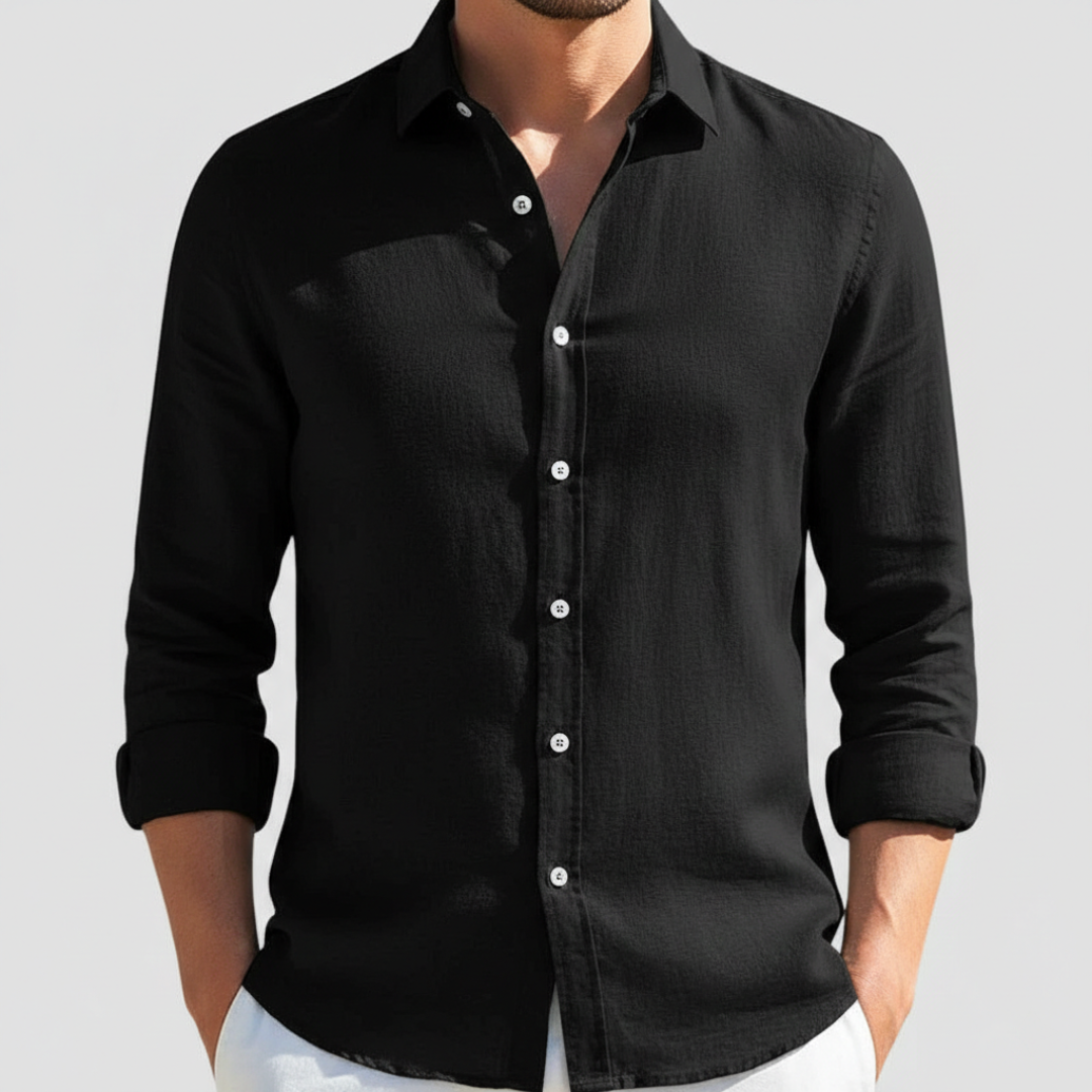 Camisa Hombre de Lino Manga Larga Cuello Abierto - Mavetta