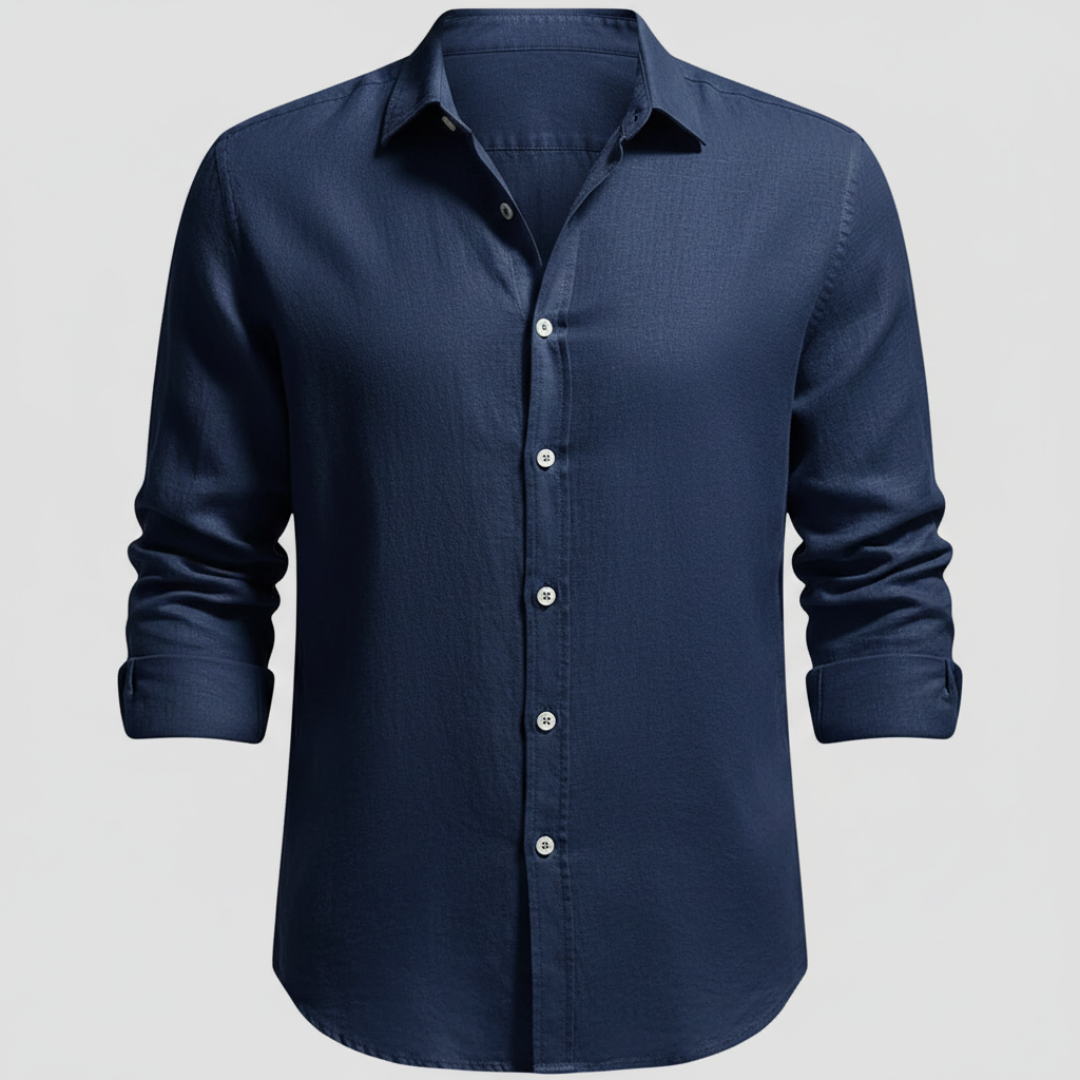 Camisa Hombre de Lino Manga Larga Cuello Abierto