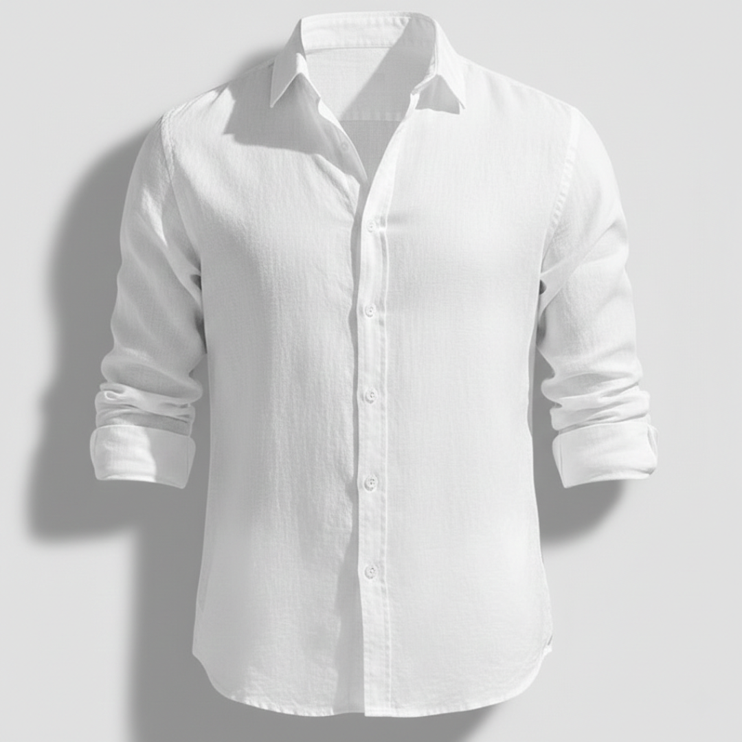 Camisa Hombre de Lino Manga Larga Cuello Abierto