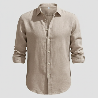 Camisa Hombre de Lino Manga Larga Cuello Abierto