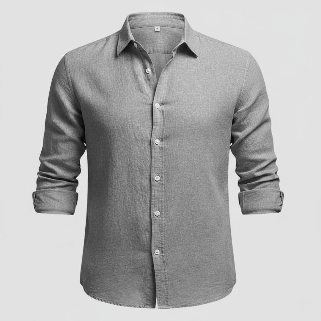 Camisa Hombre de Lino Manga Larga Cuello Abierto