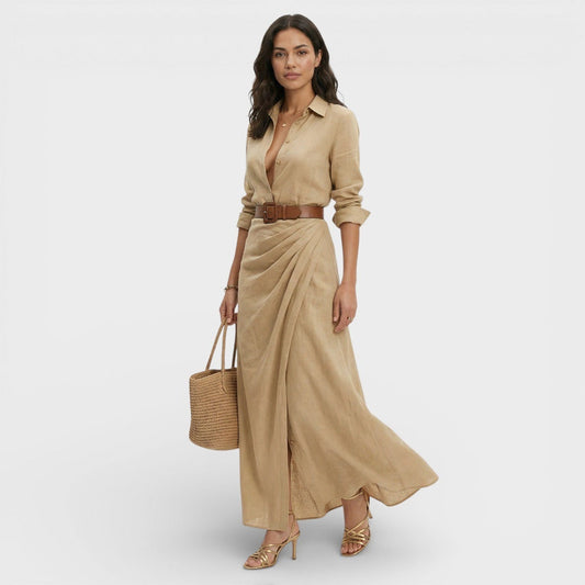 Vestido Largo Camisero Mujer con Cinturón Ajustable - Mavetta