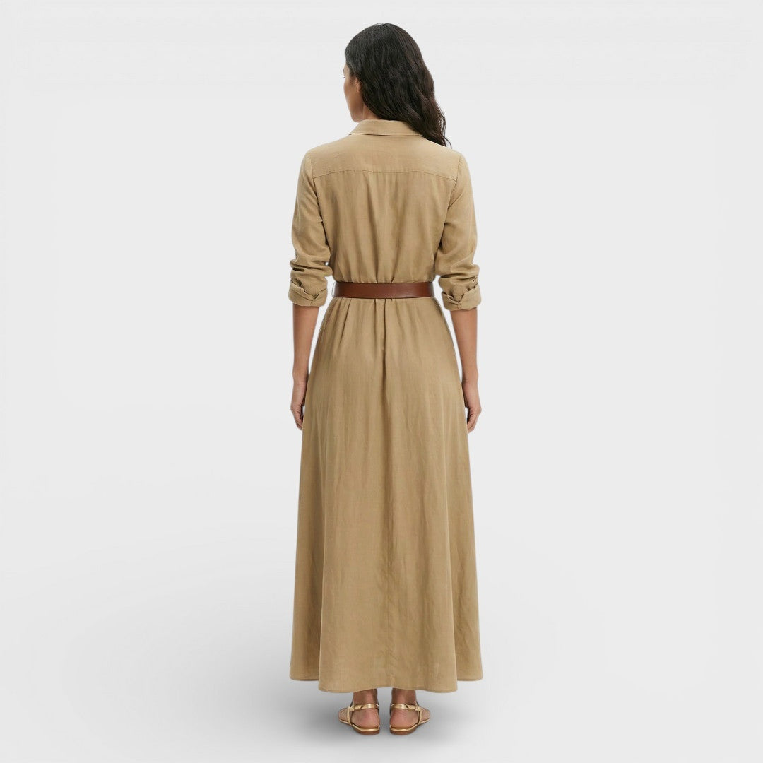 Vestido Largo Camisero Mujer con Cinturón Ajustable