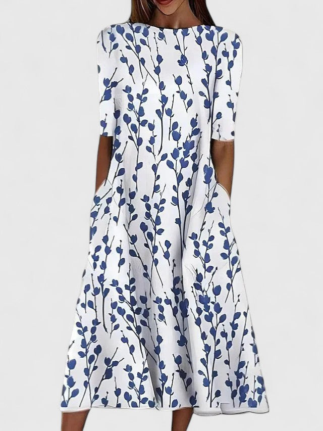 Vestido midi mujer Estampado Floral Manga Corta Cintura Ajustada - Mavetta
