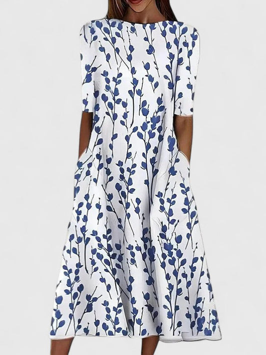 Vestido midi mujer Estampado Floral Manga Corta Cintura Ajustada - Mavetta