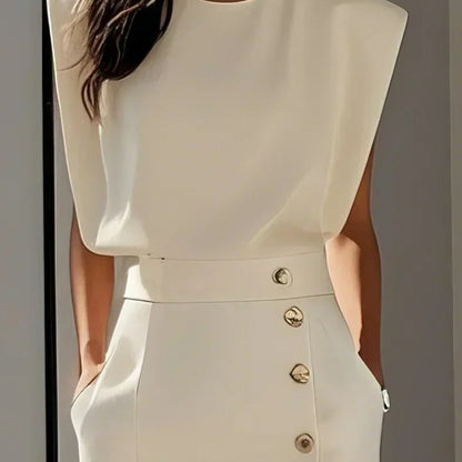Vestido Midi Mujer Ajustado con Botones Sin Mangas