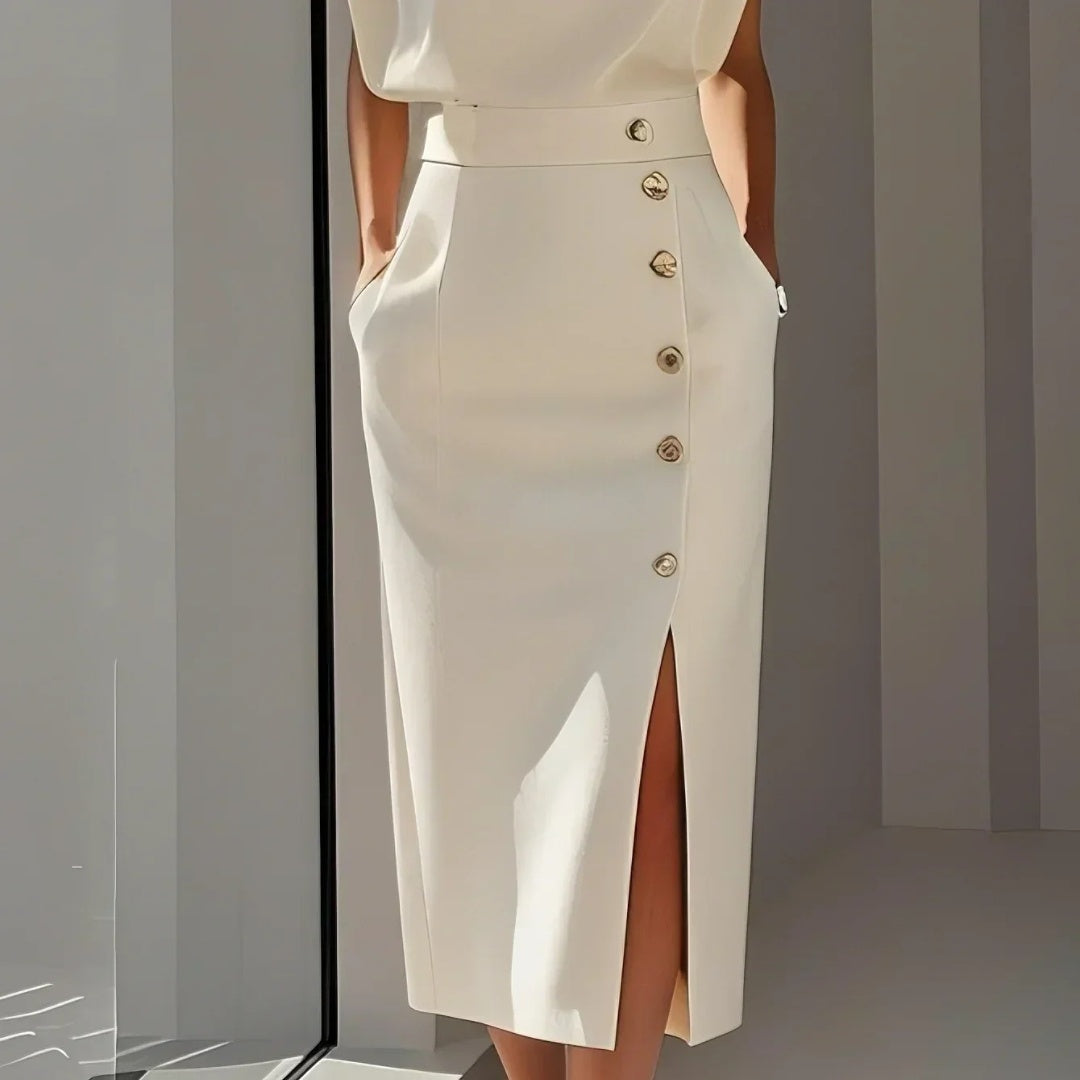 Vestido Midi Mujer Ajustado con Botones Sin Mangas