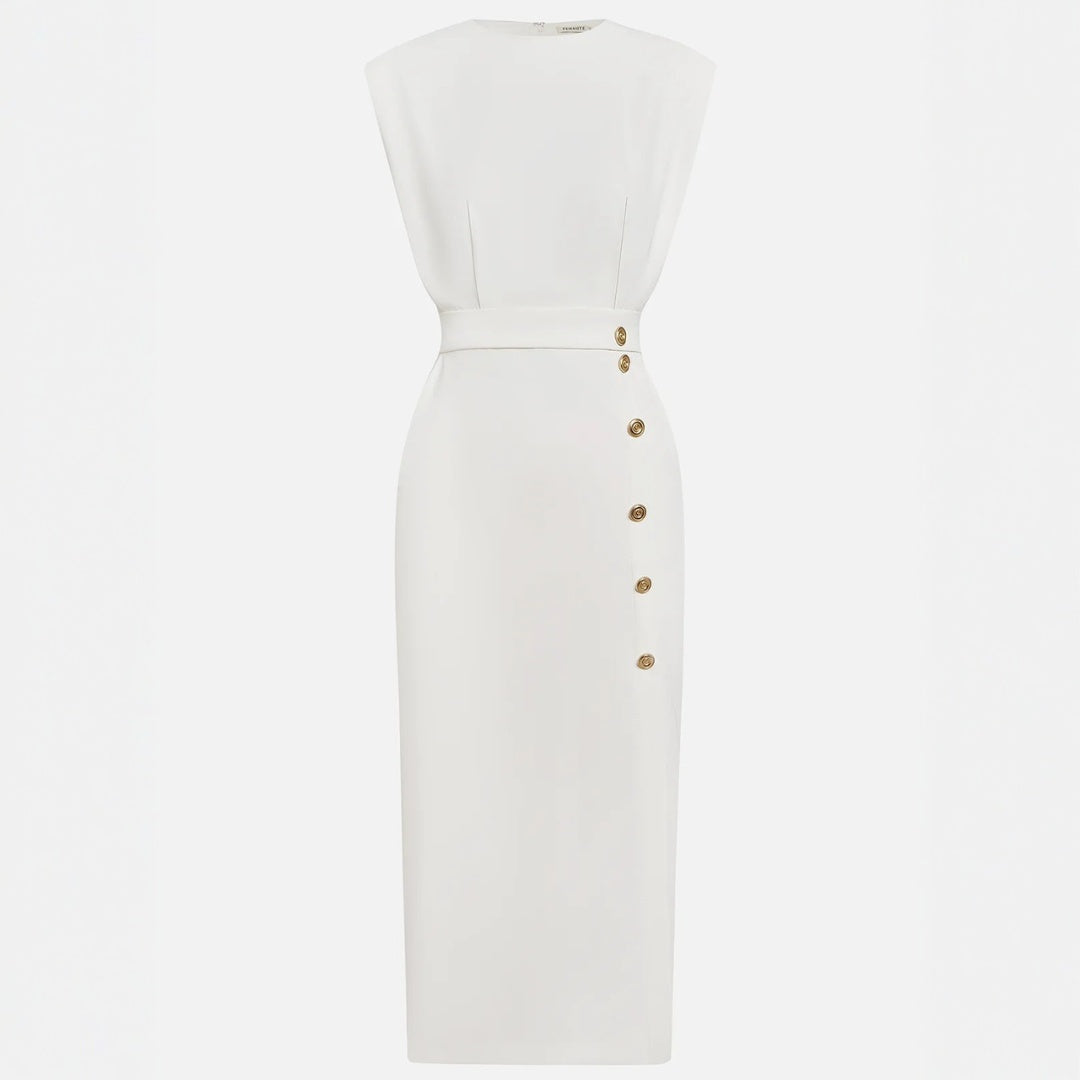 Vestido Midi Mujer Ajustado con Botones Sin Mangas