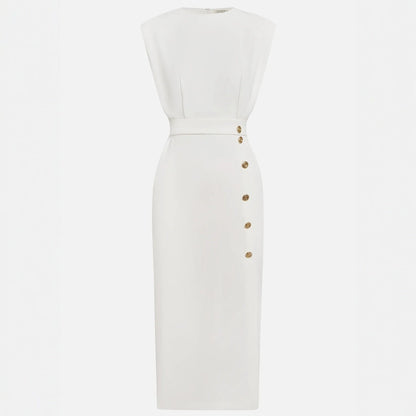 Vestido Midi Mujer Ajustado con Botones Sin Mangas