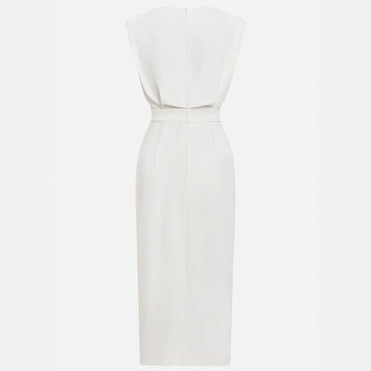 Vestido Midi Mujer Ajustado con Botones Sin Mangas