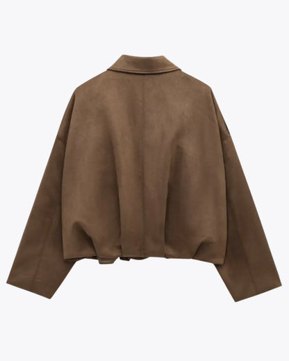 Chaqueta Bomber Mujer de Ante Estilo Oversize Cierre Cremallera