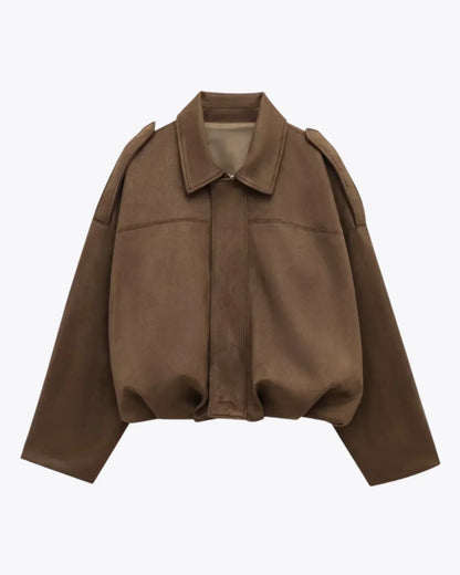 Chaqueta Mujer de Antelina con Cremallera Cuello Clasico Ajuste