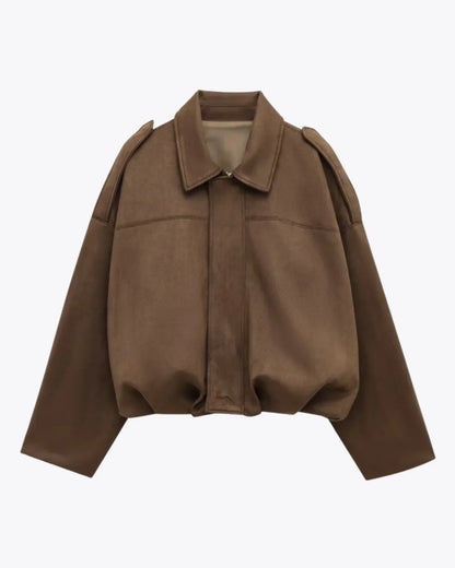 Chaqueta Bomber Mujer de Ante Estilo Oversize Cierre Cremallera