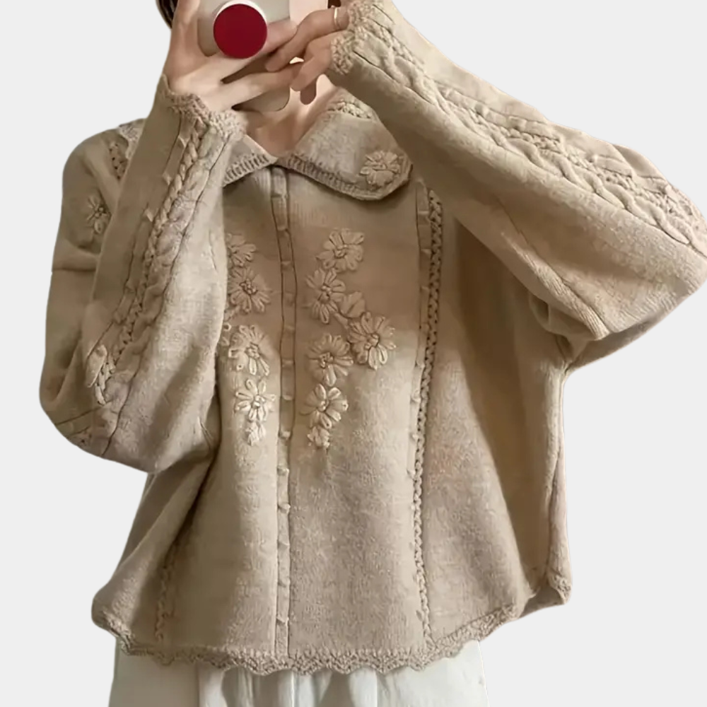 Jersey Mujer de Punto Suave con Bordado Floral