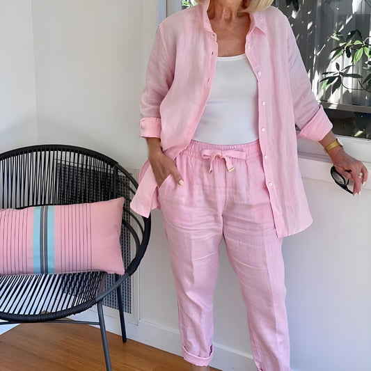 Conjunto Mujer Camisa y Pantalón de Lino Manga Larga - Mavetta