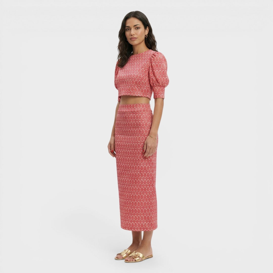 Conjunto Mujer Estampado Geométrico Manga Abullonada