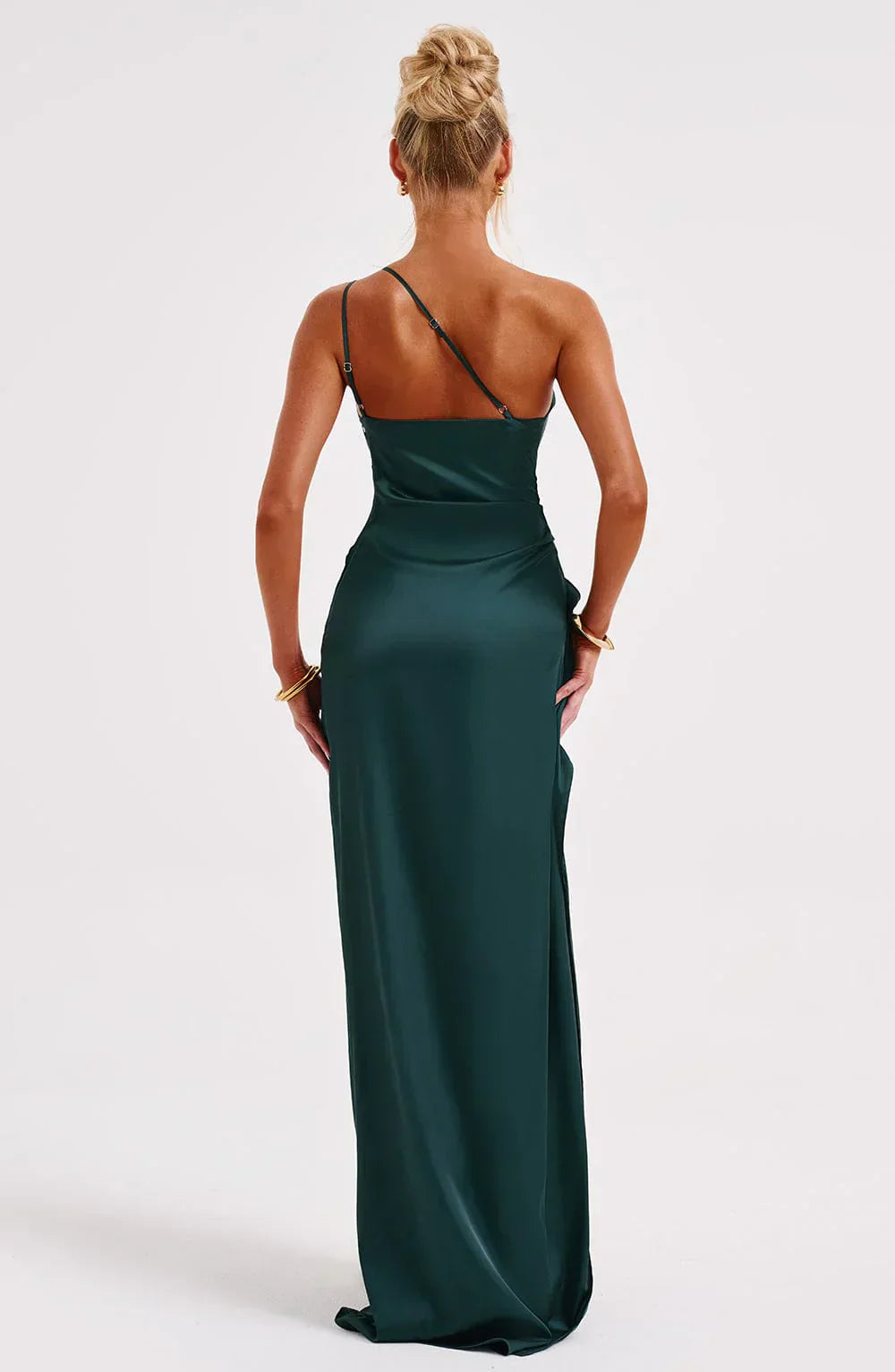 Vestido Mujer de Satén Partido con Un Hombro