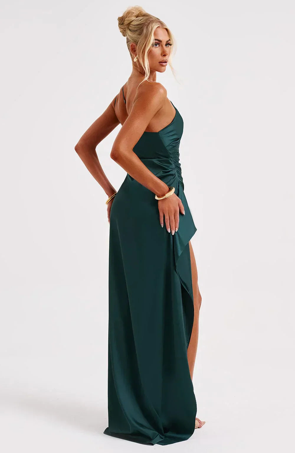 Vestido Mujer de Satén Partido con Un Hombro
