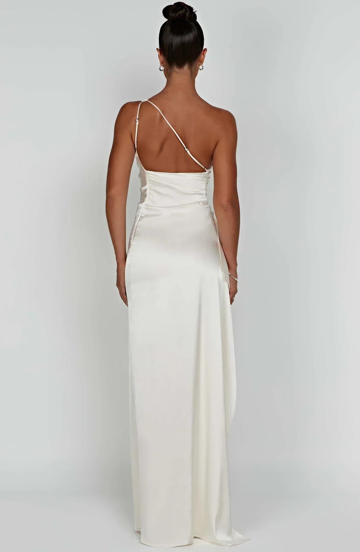 Vestido Mujer de Satén Partido con Un Hombro