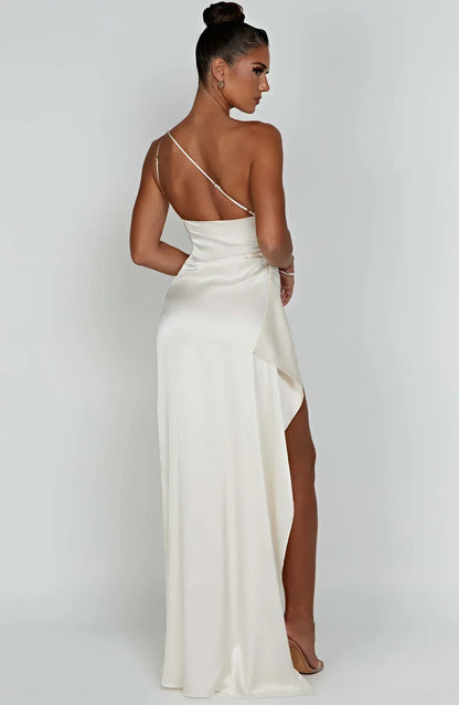 Vestido Mujer de Satén Partido con Un Hombro