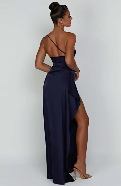 Vestido Mujer de Satén Partido con Un Hombro