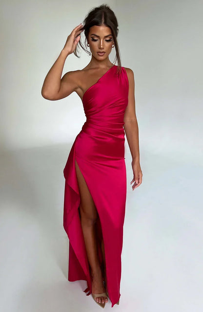 Vestido Mujer de Satén Partido con Un Hombro - Mavetta