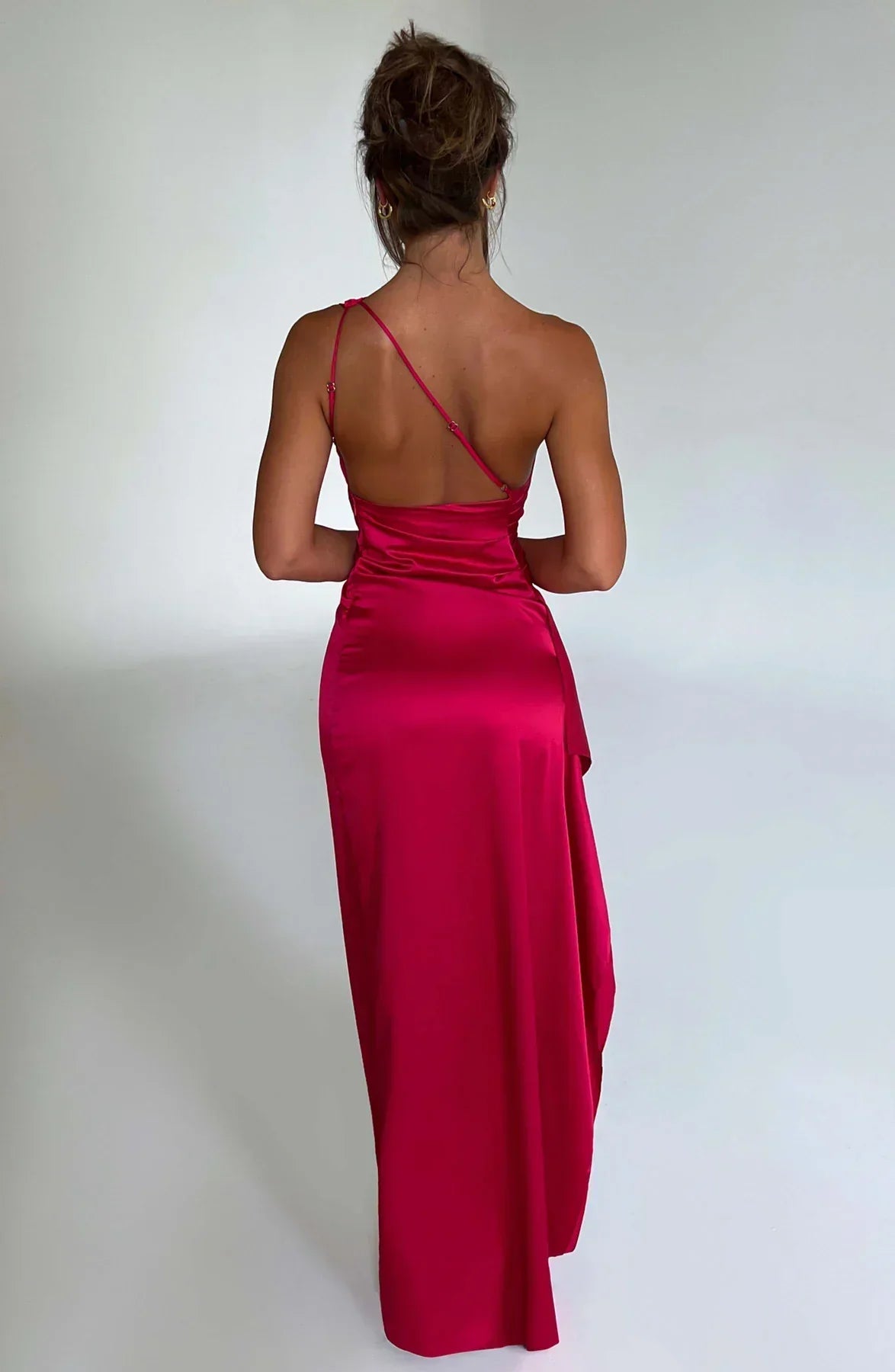 Vestido Mujer de Satén Partido con Un Hombro