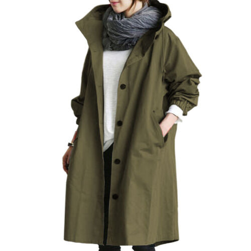 Gabardina larga mujer con capucha y cuello alto