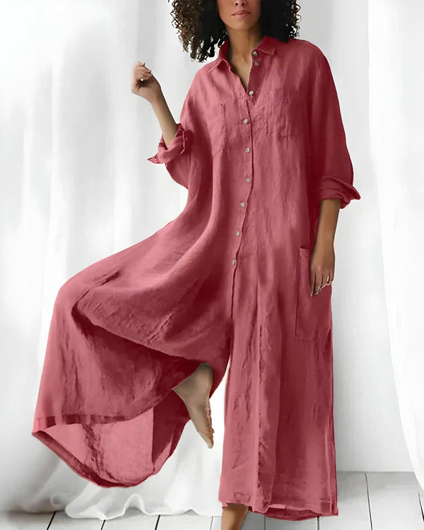 Mono Mujer Camisero de Tejido Suelto Estilo Relajado