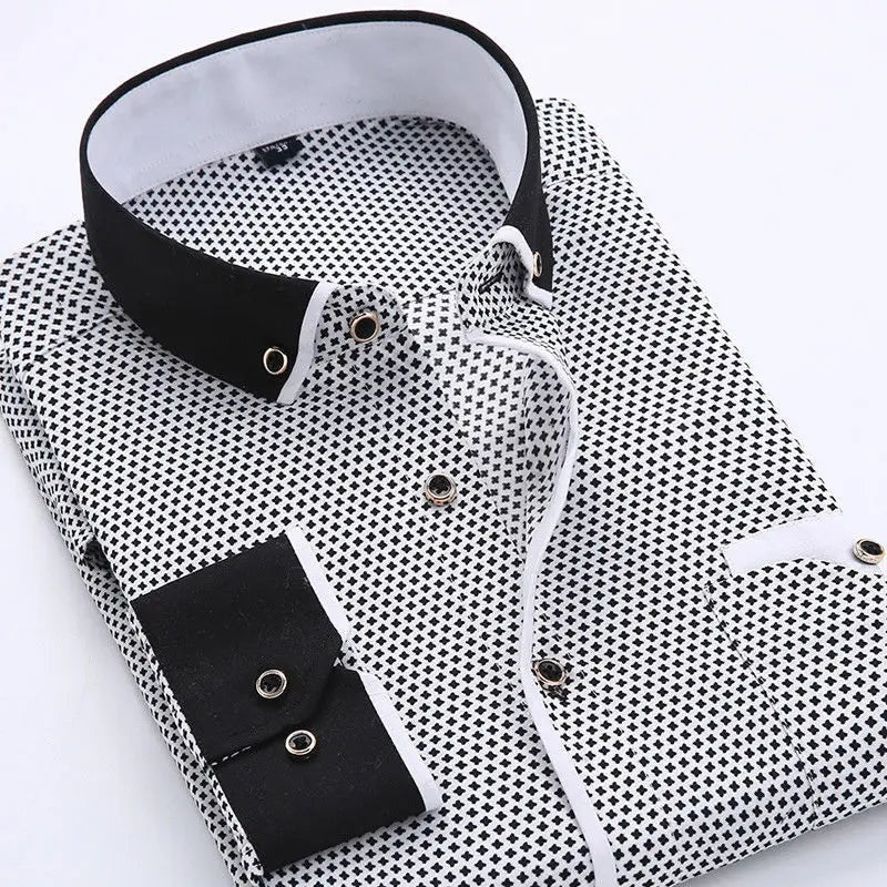Camisa Hombre Estampada Manga Larga Cuello Contraste - Mavetta