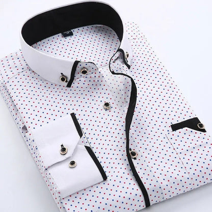 Camisa Hombre Estampada Manga Larga Cuello Contraste