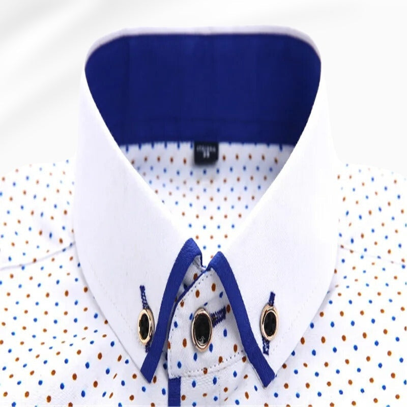 Camisa Hombre Estampada Manga Larga Cuello Contraste