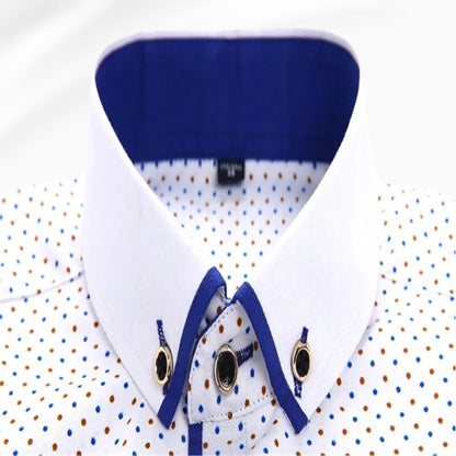 Camisa Hombre Estampada Manga Larga Cuello Contraste
